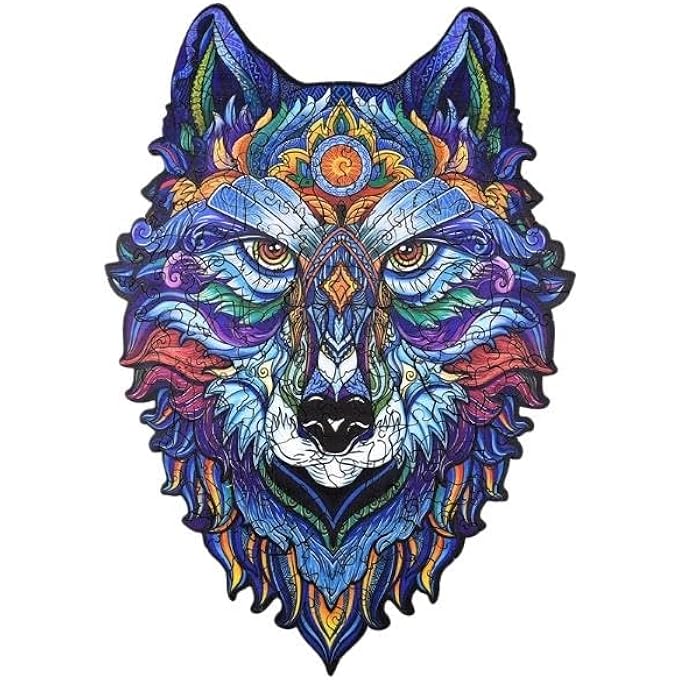 WOODEN JIGSAW PUZZLES, 3D WOODEN ANIMALS SHAPED PUZZLES, BEST GIFT FOR ADULTS AND KIDS DIY PUZZLE PIECE, COLORFUL UNIQUE SHAPED WOLF PUZZLES A5-5.8 X 8.2 IN (A5-WOLF 1) - Image 2